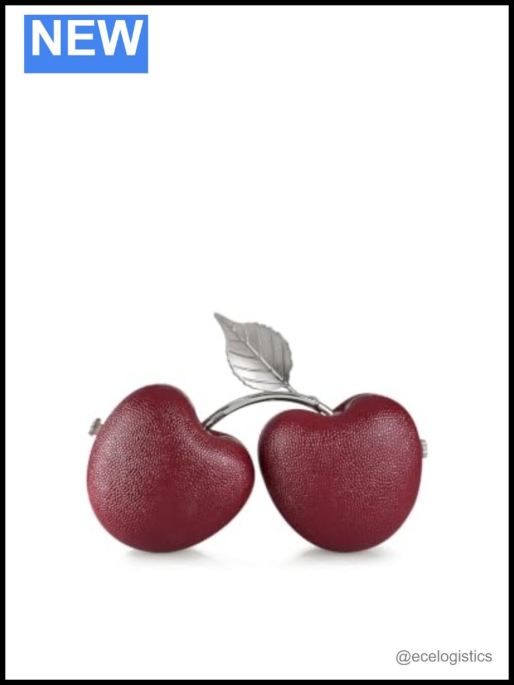 Vegan Leather Cherry Clutch with Detachable Crossbody Strap, Kiss Lock Closure